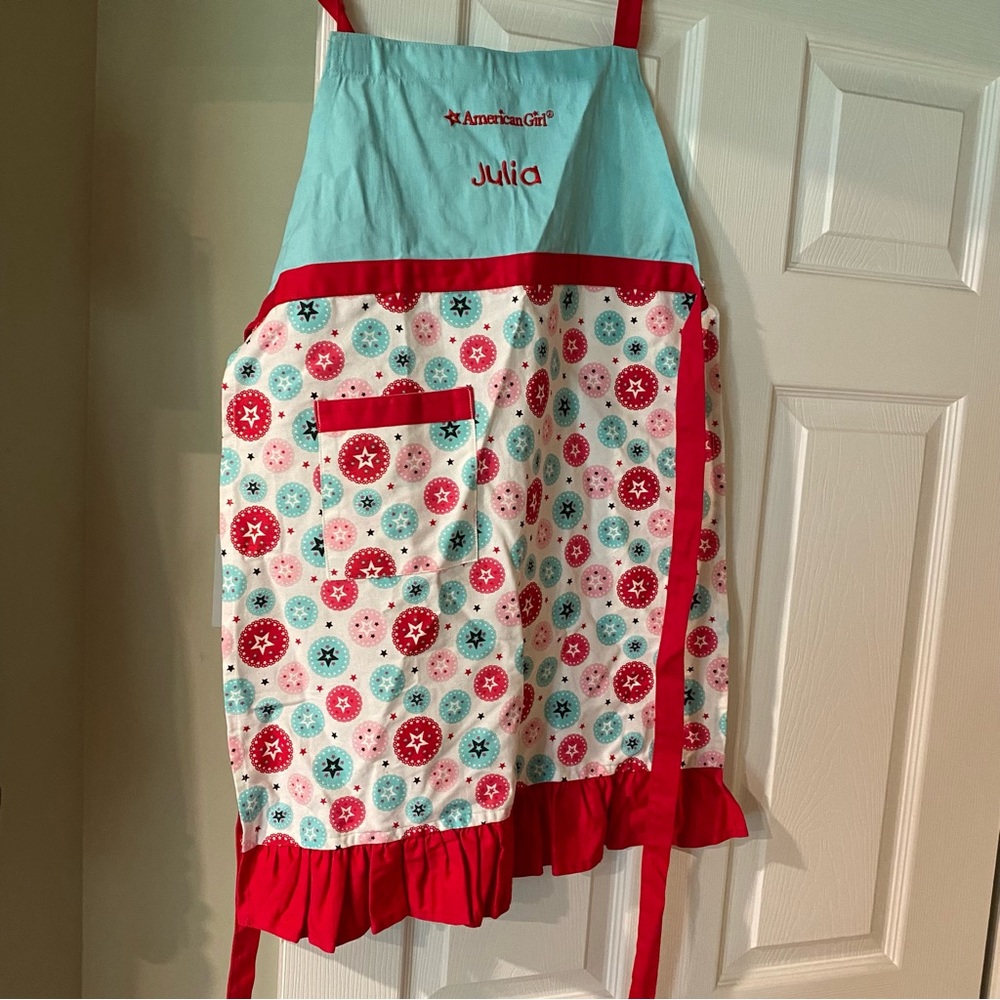 Like New American Girl Julia monogrammed Child-size Apron and Oven Mitt